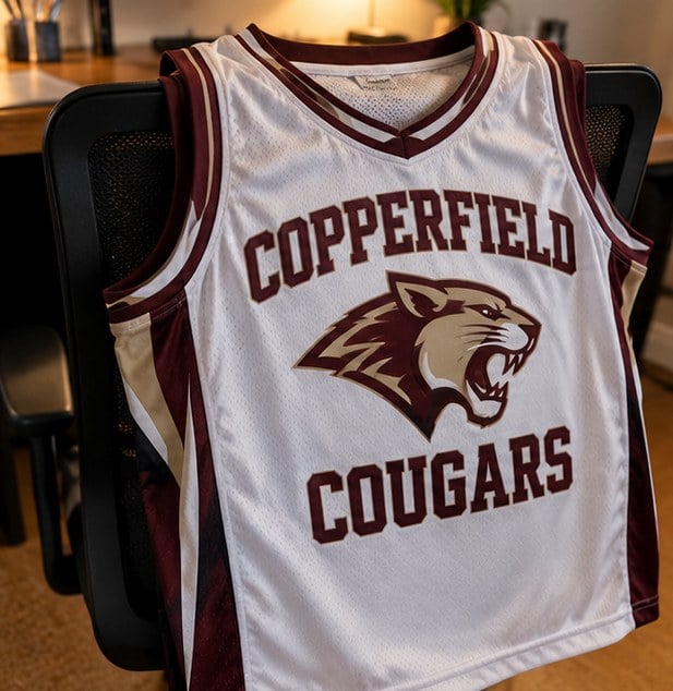Customer photo of a custom basketball jersey on a chair